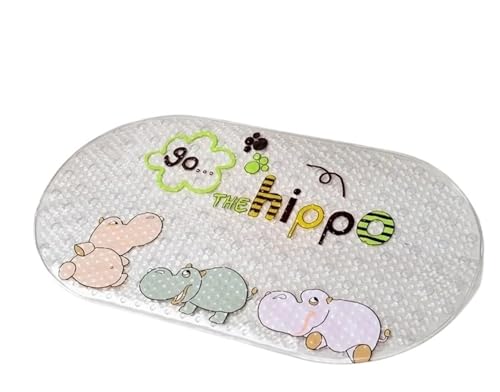 Cartoon PVC Bath Mat Shower Pad with Suction Cups, Soft Massage Bathroom Carpet for Kids, Multi-Color(Transparent Hippo) von Generisch