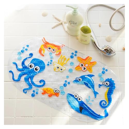 Cartoon PVC Bath Mat Shower Pad with Suction Cups, Soft Massage Bathroom Carpet for Kids, Multi-Color(Transparent Octopus) von Generisch