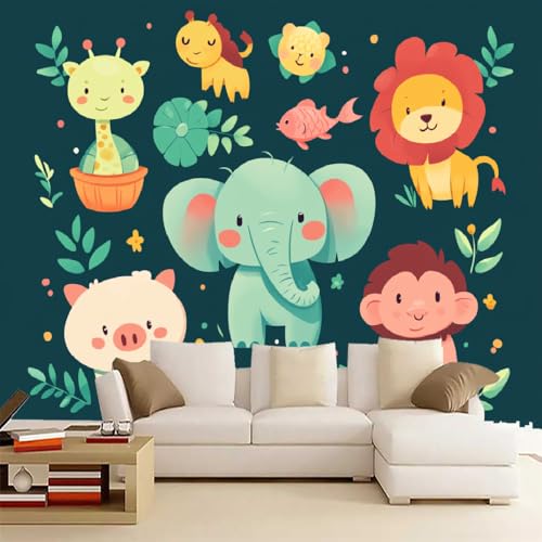 Cartoon-Tiere Fototapete selbstklebend 3D Effekt Elefantenbaby Wandgemälde Tapete für Wände Schlafzimmer Wohnzimmer Schlafzimmer TV-Hintergrund Kinderzimmer Dekoration （400 x 280 cm） von Generisch