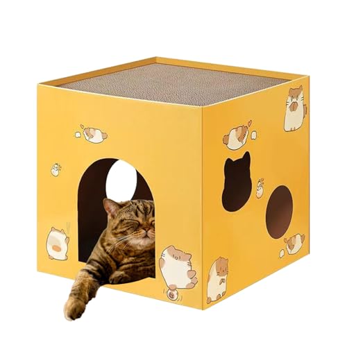 Cat Scratcher Bed, Indoor Cardboard House, 13.78x13.78x13.78 Inches, Safe Harmless Toy, Cozy Resting Spot, Sleeping Playing, Claw Sharpening Pad for Kittens and Cats, Yellow von Generisch