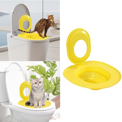 Cat Toilet Trainer Kit Katzen-Toilettentrainer tragbares Trainingssystem zum eingewöhnen Ihrer Katze an das WC Katzen WC-Sitz Toiletten Training System Katzentoilette Katzenklo Toilettensitz (Gelb) von Generisch