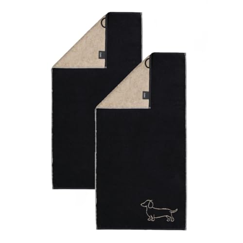 Cawö Handtuch-Set (2 Stück) – Weiche & Saugstarke Frottee Handtücher (50x100 cm) aus Baumwolle – Luxuriös & Flauschig – Ideal für Bad, Gäste, Sauna & Wellness – Hochwertige Qualität – Dackel Schwarz von Generisch