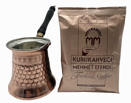 Cezvex- Ephesos-türkische Kaffeekanne- Cezve aus Kupfer, handgemacht bis zu 6 Tassen, gratis Mehmet Efendi Kaffee 100g von Generisch