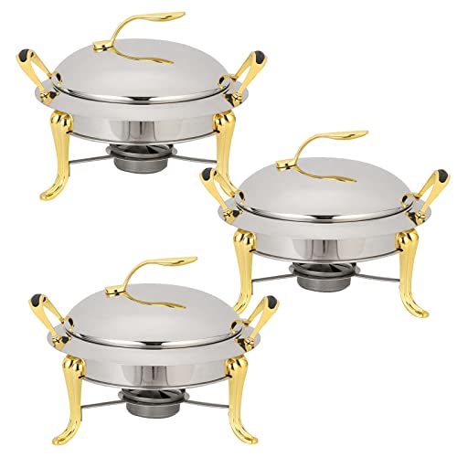 Chafing Dish Set, Edelstahl Rund Buffet Server mit Deckel und Brennstoffhaltern für Catering, Party und Hochzeit Speisenwärmer von Generisch