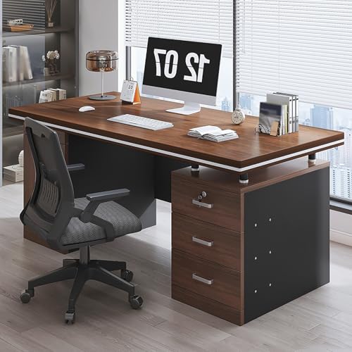 Chefschreibtisch mit Aufbewahrungsschrank, rustikaler Computer-Schreibtisch mit 3 Schubladen für Home Office, langlebiges Eichen-Design von Generisch