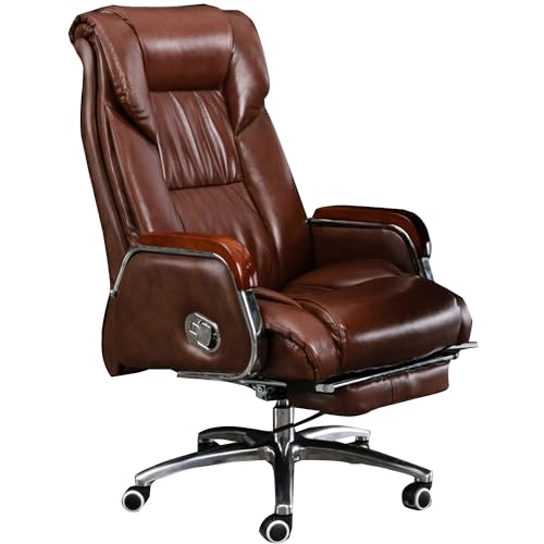 Chefsessel, ergonomischer Schreibtischstuhl aus echtem Leder, Drehstuhl mit verstellbarer Rückenlehne und einziehbarer Fußstütze für Komfort zu Hause und Büro von Generisch