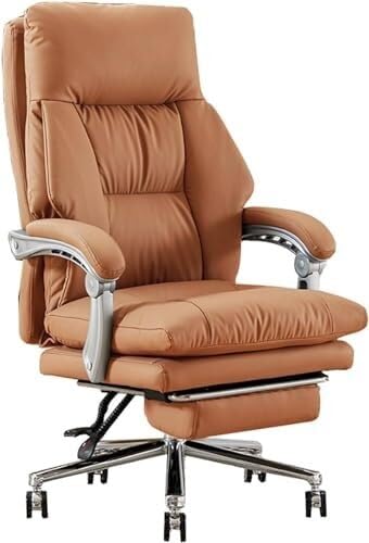 Chefsessel aus echtem Leder, verstellbare Rückenlehne und Höhe, einziehbare Fußstütze, ergonomischer Drehstuhl für Zuhause oder Arbeit von Generisch