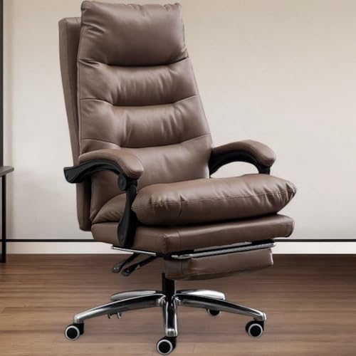 Chefsessel aus echtem Leder mit einziehbarer Fußstütze, Drehstuhl mit hoher Rückenlehne, ergonomisches Design für Heimbüro, Khaki, Einheitsgröße von Generisch