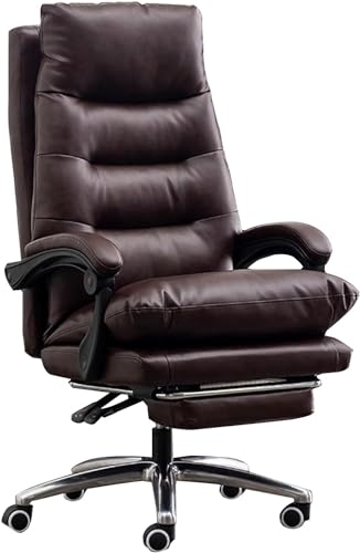 Chefsessel aus echtem Leder mit einziehbarer Fußstütze – Drehstuhl mit hoher Rückenlehne, ergonomisches Design für Heimbüro (Kaffee, Einheitsgröße) von Generisch
