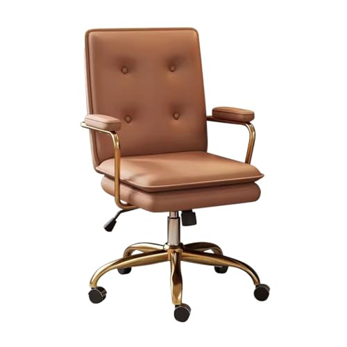 Chefsessel mit hoher Rückenlehne, Leder-Armlehne mit neigbarer Rückenlehne, Computer-Schreibtischstuhl für Heimarbeit und Studium, Gaming-Stuhl mit Rädern (Braun, goldfarbene Beine) von Generisch