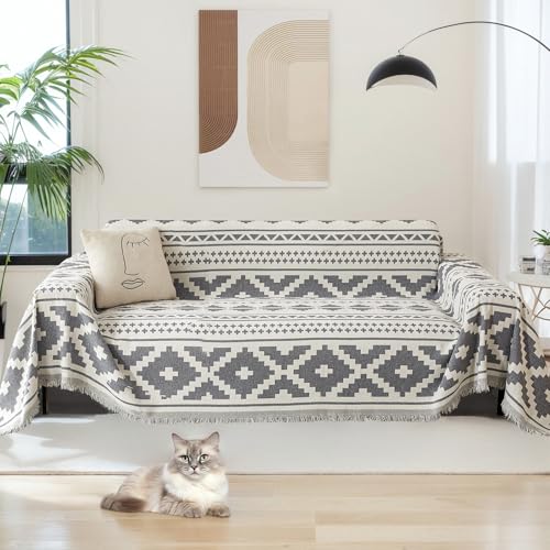 Chenille-Sofa-Schonbezug für L-förmige Eckcouch, doppelseitiger 3-Sitzer-Schutz, haustierfreundlich, maschinenwaschbar, strapazierfähiger Stoff (A-Grau, 180 x 260 cm) von Generisch
