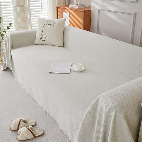 Chenille-Sofa-Überwurf mit Quasten, Mehrzweck-Fischgrätendecke für L/U-förmige und Ecksofas, einfache Mittagspause Chenille-Sofa-Überwurf mit Quasten, Mehrzweck-Fischgrätendecke für L/U-förmige und Ecksofas, einfache Mittagspause von Generisch