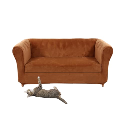Chesterfield Sofabezug Stretch Samt Vintage Stil Couchbezug mit Sitzkissen für geschwungenen Sessel Rot Kaffee Liebe Sitz 2er Set Langlebig & Stilvoll von Generisch