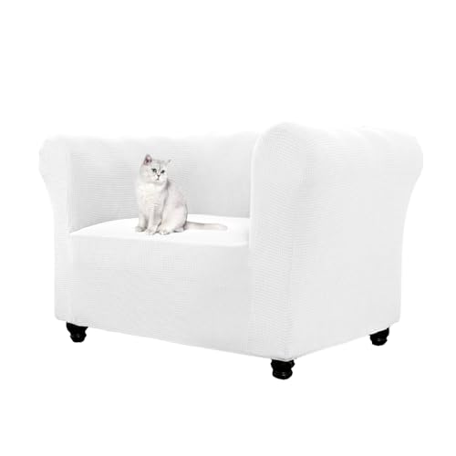 Chesterfield Stretch Sofabezug Anti-Rutsch Weich 1-Sitzer Couchschutz für Wohnzimmer Armlehne Design Gebogen Möbelschutz (Weiß) von Generisch