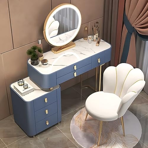 Chic Blue Schminktisch Set für Mädchen 80 cm Massivholz Schreibtisch mit Schieferplatte, 6 Schubladen & Seitenschrank, inklusive blumenförmigem Schminkspiegel - Stilvolle Schminkmöbel Chic Blue Schminktisch Set für Mädchen 80 cm Massivholz Schreibtisch mit Schieferplatte, 6 Schubladen & Seitenschrank, inklusive blumenförmigem Schminkspiegel - Stilvolle Schminkmöbel von Generisch