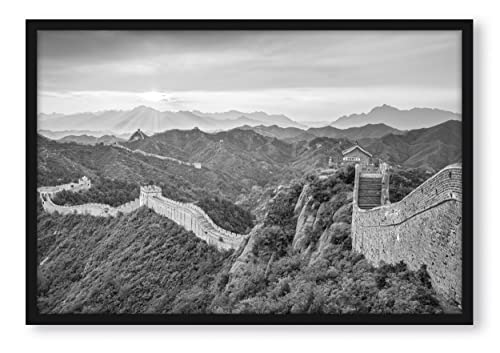 Chinesische Mauer Kunst B&W, Poster im Bilderrahmen/Format: 80x60cm / Kunstdruck gerahmt von Generisch