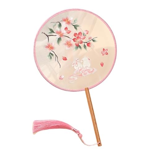Chinesische runde Handfächer mit Quaste, kreisförmige Handfächer, doppelt bestickte Handfächer, durchscheinende runde, runde Handfächer des antiken Hofes Kuchengirlande (Pink, One Size) von Generisch
