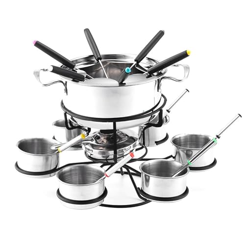 Classic Fondue Set - Multifunktionales Fondue-Set, rotierendes Käsefondue-Kit | 21 Edelstahl Kleiner Topf Käsefondue, Fonduetopf mit 6 Gabeln, 6 Dipschalen, Kochset für 6 Personen von Generisch