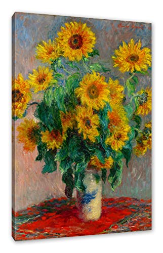 Claude Monet - Ein Strauß Sonnenblumen als Leinwandbild / Größe: 100x70 cm / Wandbild / Kunstdruck / fertig bespannt, Weiß von Generisch
