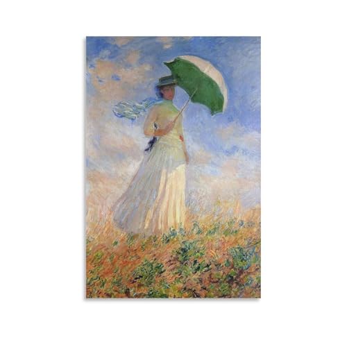 Generisch Claude Monet Poster Frau mit Sonnenschirm nach rechts von Claude Monet, Wandkunst, Gemälde, Leinwanddruck, Dekor-Poster, Kunstwerk, 50 x 75 cm von Generisch