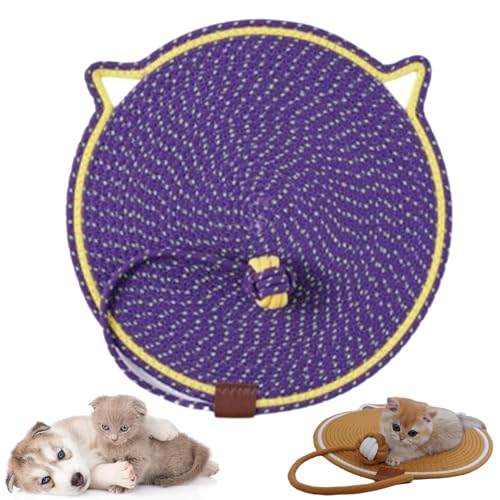 ClawLoom Dual Scratching Pad, Natural Cotton Rope Cat Scratching Mat, Scratching Pads for Indoor Cats with Cat Toy (Dark Purple,Large) von Generisch