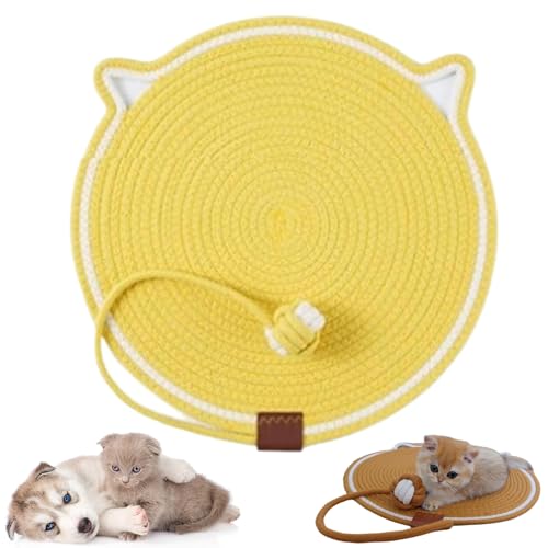 ClawLoom Dual Scratching Pad, Natural Cotton Rope Cat Scratching Mat, Scratching Pads for Indoor Cats with Cat Toy (Yellow,Small) von Generisch