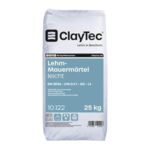 Claytec Lehm-Mauermörtel leicht – 25 kg Mauermörtel für Leichtlehmsteine & Fachwerk, schadstofffrei & diffusionsoffen, ideal für Sanierung & Neubau, ökologischer Lehmmörtel, gebrauchsfertig von Generisch