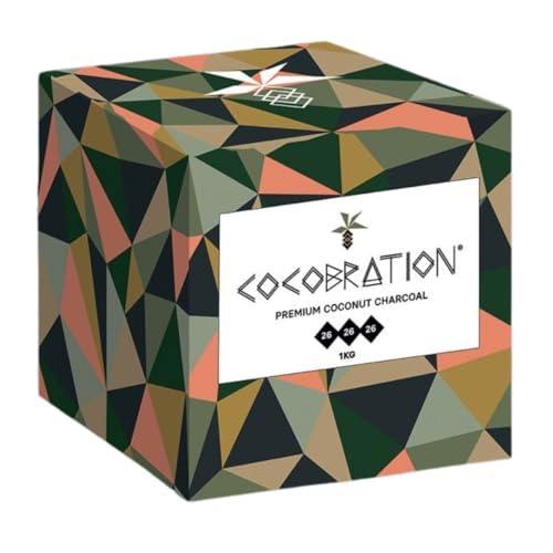 Cocobration Premium Shisha Kohle Kokoskohle Naturkohle Kokosnuss und BBQ Kokos Coal Briketts für Wasserpfeife & Grill Würfel Kohlen & Grillkohle mit Langer Brenndauer (26er, 1kg) von Generisch