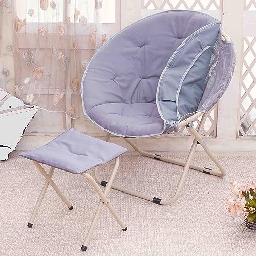 Comfy Untertasse Stuhl Set mit Ottomane Faltbarer Loungesessel und Fußstütze für Schlafzimmer und Wohnzimmer Metallrahmen Klappstuhl und Fußhocker Set von Generisch