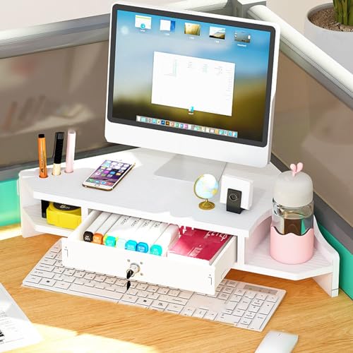 Computer-Monitorständer mit Stauraum, 2-stöckig, dreieckig, Laptoperhöhung für Schreibtisch, PC/TV/Tablet, Ecke, platzsparendes Design, Weiß von Generisch