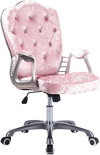 Computerstuhl Drehstuhl für Zuhause, exquisite Kristall-Intarsien-Rückenlehne, verstellbarer Bürostuhl mit Füßen aus Aluminiumlegierung, Flanell-Sitzstuhl (Farbe: Rosa) von Generisch