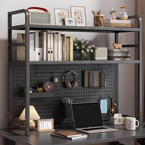 Computertisch Schreibtisch Bücherregal 1/2 Etagen Organizer Regal für Büro Zuhause Wohnheim Zimmer – Mehrzweck-Arbeitsplattenstall Display Regal mit Löchern von Generisch