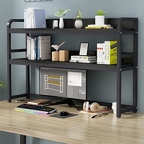 Computertisch Schreibtisch Bücherregal 2-stöckig Holz Arbeitsplatte Stall Organizer – Verstellbares Regal für Bürobedarf von Generisch