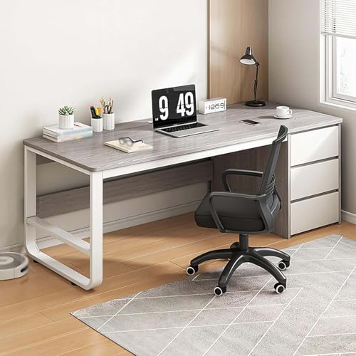 Computertisch Workstation mit 3 Schubladen, moderner Chefschreibtisch im Industrie-Stil, mit Kabelmanagement für Heimbüro, Walnussholz-Finish von Generisch