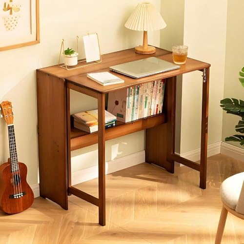 Computertisch aus Bambus mit klappbarem Regal, platzsparendes, zusammenklappbares Design für Zuhause, Büro, Schlafzimmer und kleine Räume von Generisch