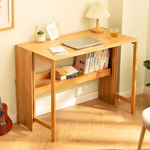Computertisch aus Bambus mit klappbarem Regal, platzsparendes, zusammenklappbares Design für Zuhause, Büro, Schlafzimmer und kleine Räume von Generisch