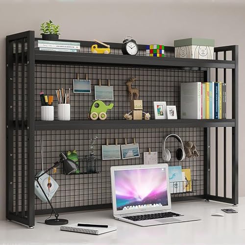 Computertisch aus Holz mit 2 Etagen Bücherregal und verstellbarem Regal für Home Office von Generisch