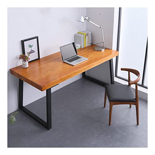 Computertisch aus Massivholz mit schmiedeeisernen Beinen, geräumig und langlebig für Home Office und Arbeitszimmer von Generisch