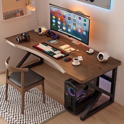 Computertisch aus Naturholz, moderner einfacher Stil, PC-Tisch, Bauernhaus, industrieller Chefarbeitsplatz mit gebogenem Design, perfekt für Zuhause oder Büro von Generisch