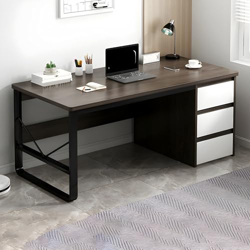 Computertisch aus Walnussholz, mit 3 Schubladen, Standardhöhe 99,1 cm L x 48,3 cm B x 76,2 cm H, rechteckiges Design für Zuhause und Büro, stilvoller und funktionaler Arbeitsplatz von Generisch