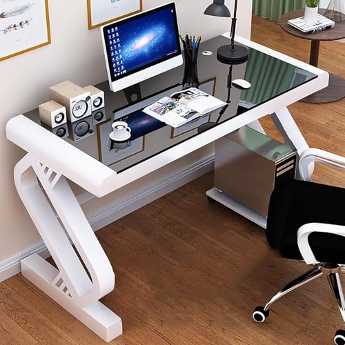 Computertisch aus gehärtetem Glas mit Z-förmigem Metallrahmen, große Oberfläche zum Schreiben und Spielen, ideal für Home Office und Arbeitszimmer von Generisch