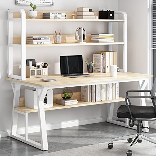 Computertisch mit Ablagen und Bücherregal, moderner, einfacher Schreibtisch mit stabilem Metallrahmen, Schreibarbeitsplatz für Zuhause und Büro von Generisch