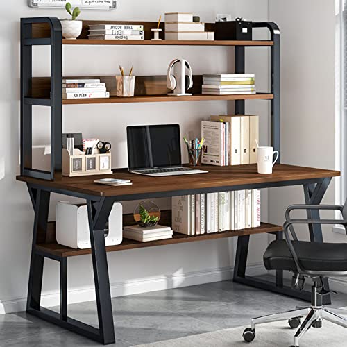 Computertisch mit Ablagen und Bücherregal, moderner Schreibarbeitsplatz mit stabilem Metallrahmen für Zuhause und Büro von Generisch