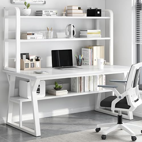 Computertisch mit Ablagen und Bücherregal - Moderner Arbeitszimmerarbeitsplatz für Zuhause und Büro mit stabilem Metallrahmen von Generisch