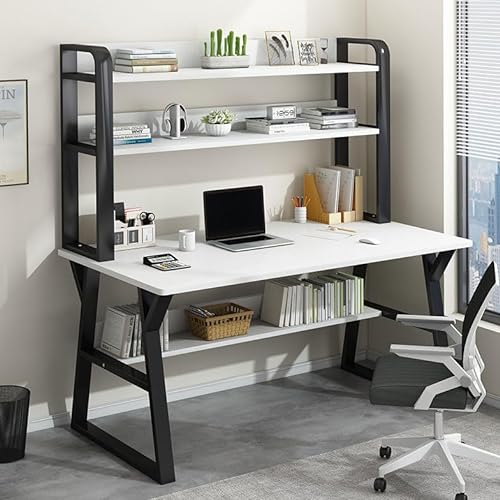 Computertisch mit Ablagen und Bücherregal – Stabiler Metallrahmen, moderner einfacher Schreibarbeitsplatz für Zuhause und Büro von Generisch