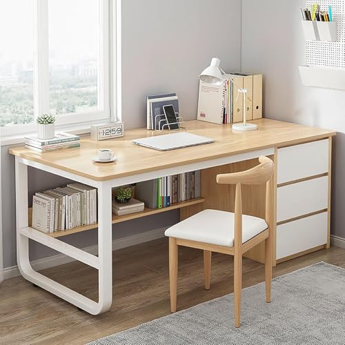 Computertisch mit Aufbewahrungsschrank Regal, extra langer Schreibtisch, stabiler Schreibtisch, mit Schublade, Computer-Gaming-Schreibtisch, für Heimbüro, Schreiben, Arbeitszimmer, Arbeitsplatz von Generisch