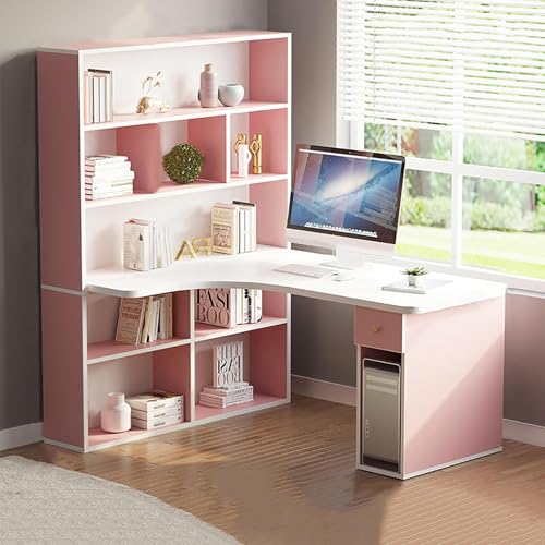 Computertisch mit Schubladen und Regalen, Holz-Schreibtisch mit Bücherregal, platzsparender Bürotisch, Gaming-Schreibtisch, Arbeitsplatz Computertisch mit Schubladen und Regalen, Holz-Schreibtisch mit Bücherregal, platzsparender Bürotisch, Gaming-Schreibtisch, Arbeitsplatz von Generisch