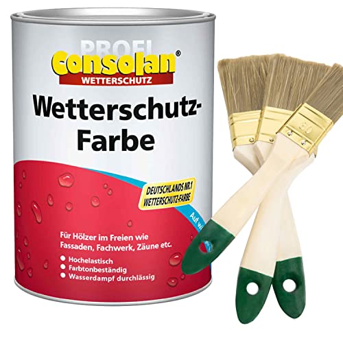 Consolan Profi Wetterschutzfarbe Pro (inkl. Nordje Pinsel-Set 3-teilig) (10L, Schwedenrot) von Generisch