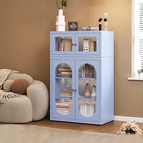 Corner Curio Schrank – Metall-Vitrine mit Glastüren für Sammlerstücke, China, Bücher und Likör – stilvolle hohe Vitrine für Heimdekoration von Generisch