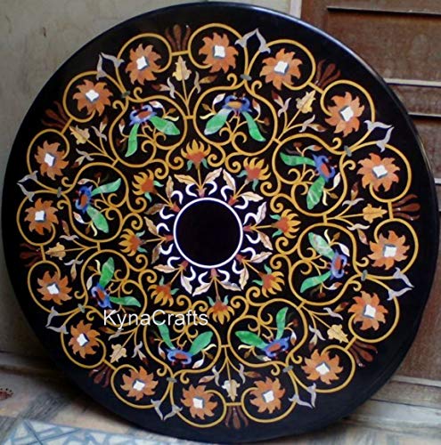 Cottage Art and Crafts Esstischplatte mit Naturmuster, runde Form, schwarzer Marmor, Terrasse, Sofa, Tisch, 91,4 x 91,4 cm von Generisch